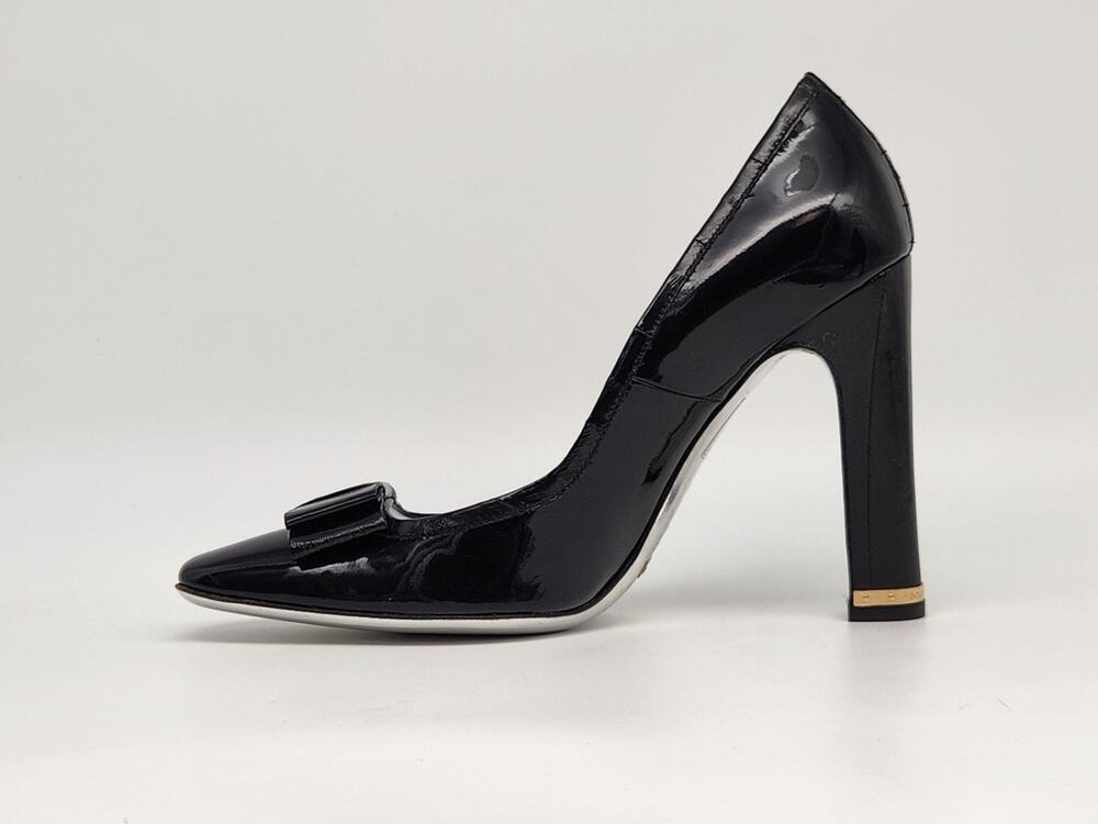 Vintage Stunning Dolce & Gabbana Black Patent Leather w Bow Stiletto Pumps Sz 40